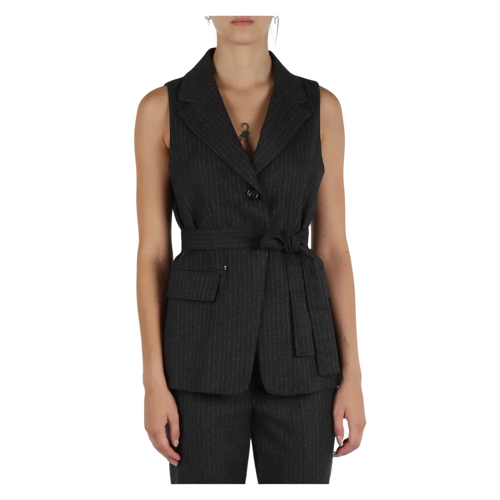 Emme DI Marella Gestreepte Mouwloze Wollen Vest Black Dames