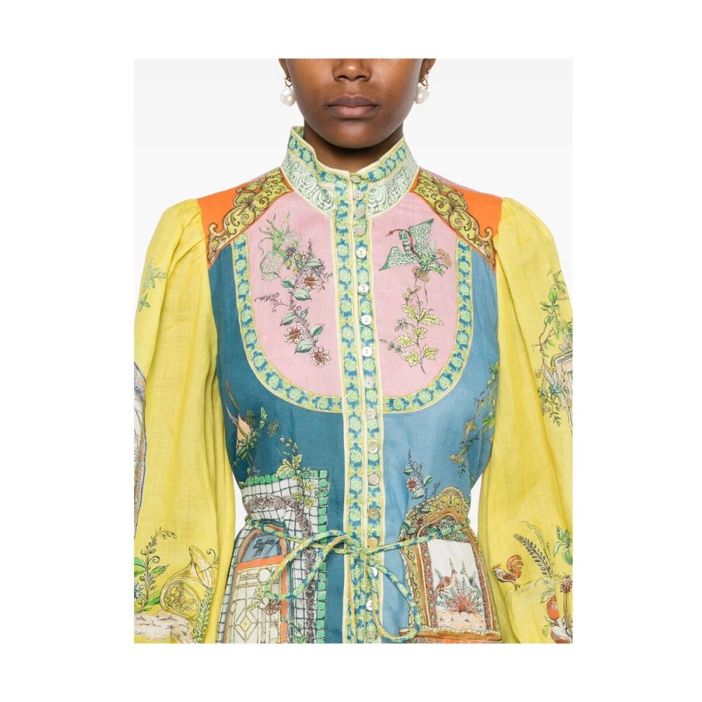 Alemais Korenbloemblauwe Color-Block Jurk met Illustratieprint Multicolor Dames
