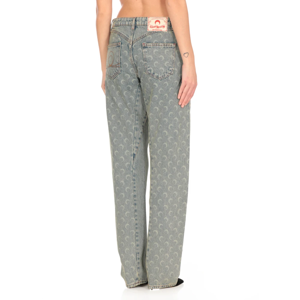 Marine Serre Lichtblauwe Katoenen Jeans met Maanlogo Blue Dames