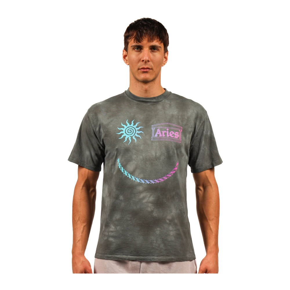 Aries Grunge Happy Dude Bleached T-shirt Gray Heren