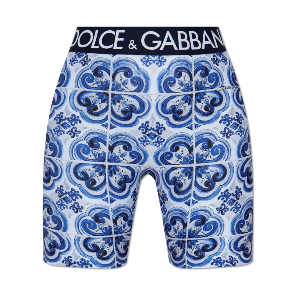 Dolce & Gabbana Korte legging met Majolica-print Blue Dames