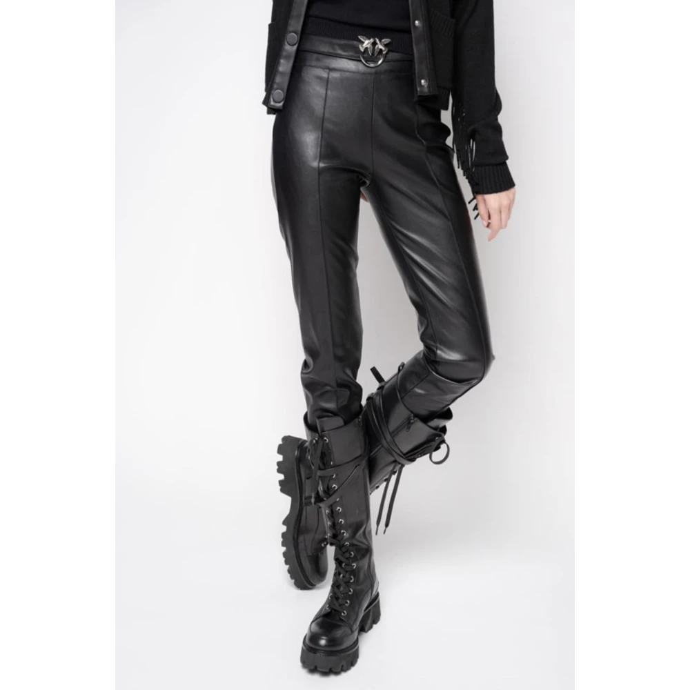 pinko Campus Broek van Imitatieleer Black Dames