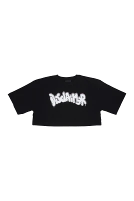 Svart Logo Strass Crop Tee