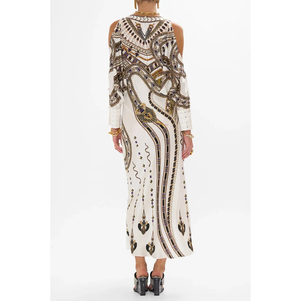 Camilla Zijden jurk met diepe halslijn Goddess Energy White Dames