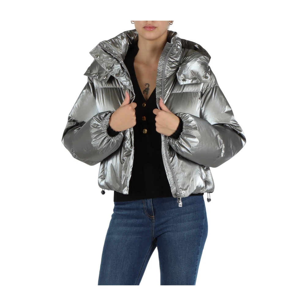Elisabetta Franchi Gewatteerde Metallic Cropped Jas Gray Dames