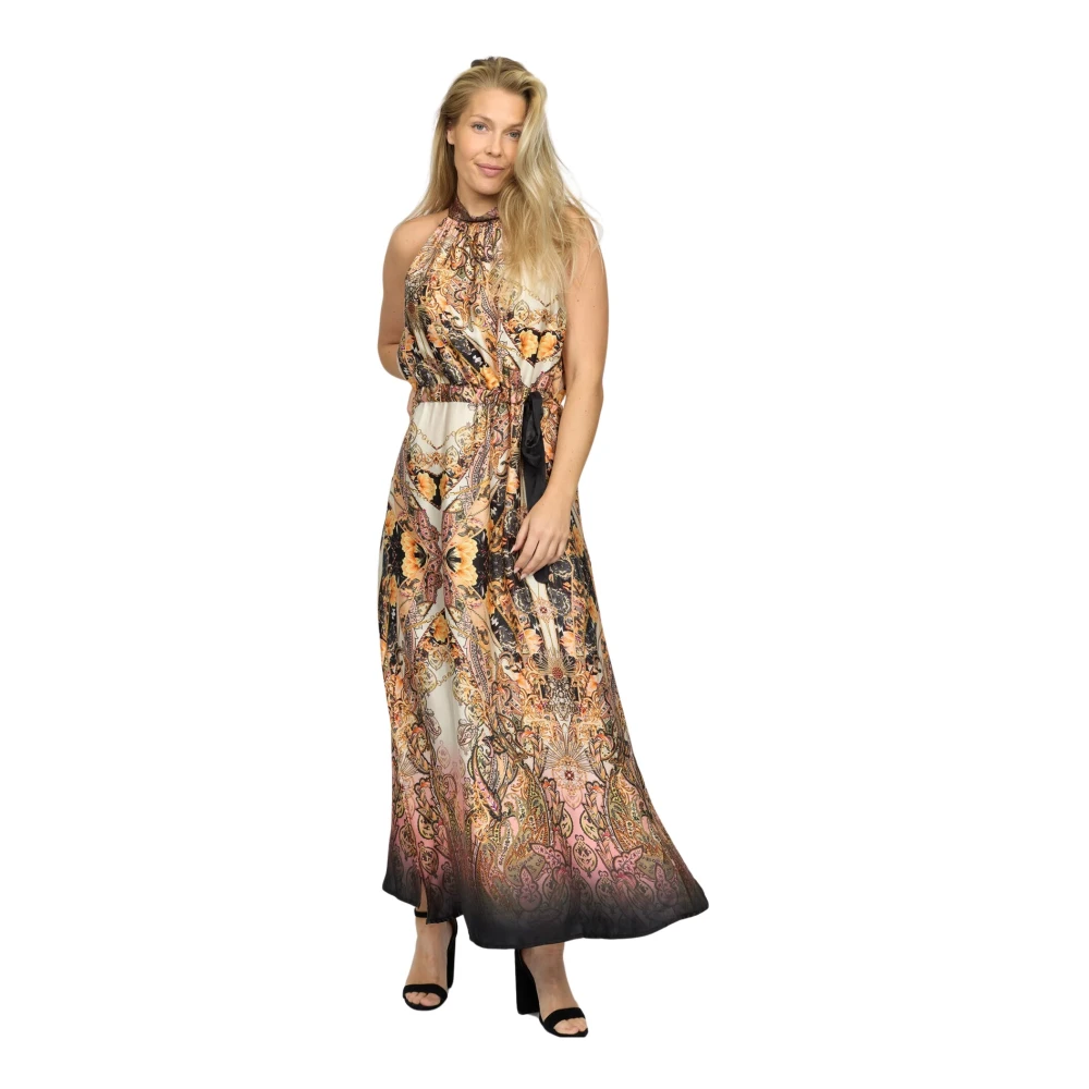2-Biz Zwart Paisley Halternek Jurk Multicolor Dames