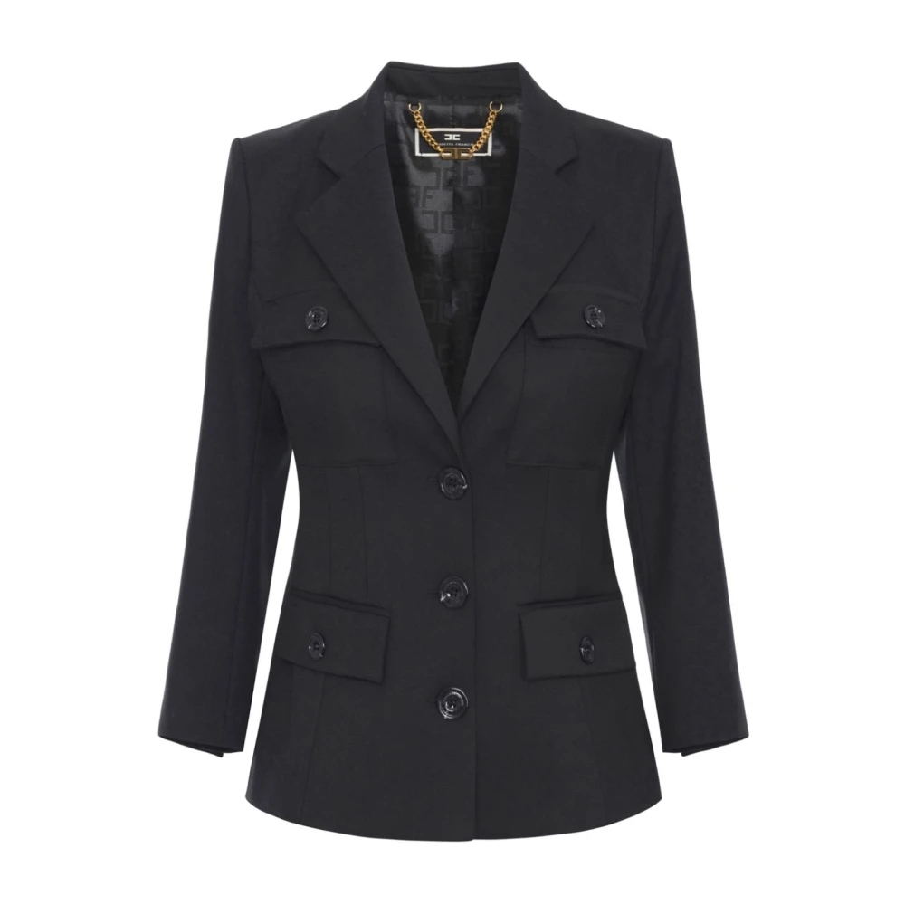 Elisabetta Franchi Svart Blazer med Spetsiga Revers Black, Dam