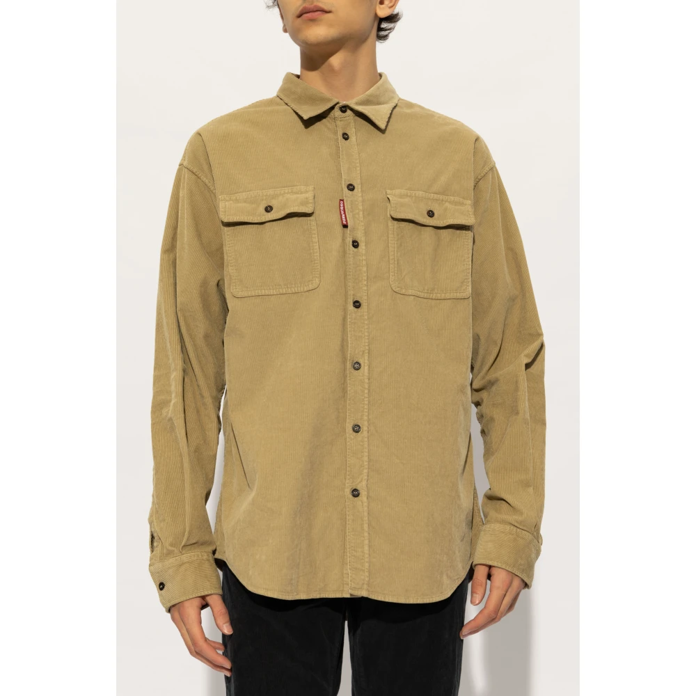 Dsquared2 Ribfluwelen overhemd Beige Heren