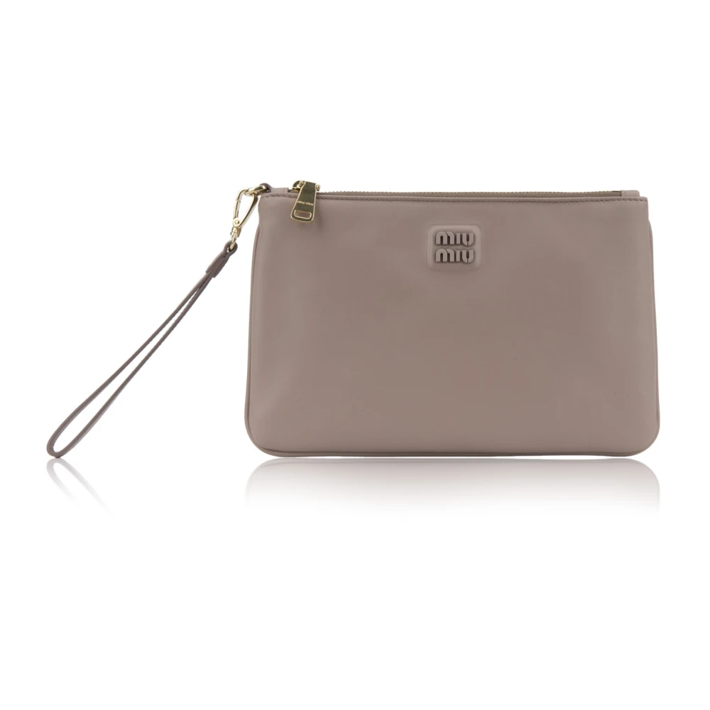 Miu Leren handtas met rits Beige Dames