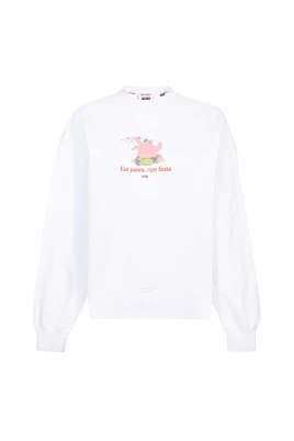Bomullssweatshirt med Ribbad Krage Tryck