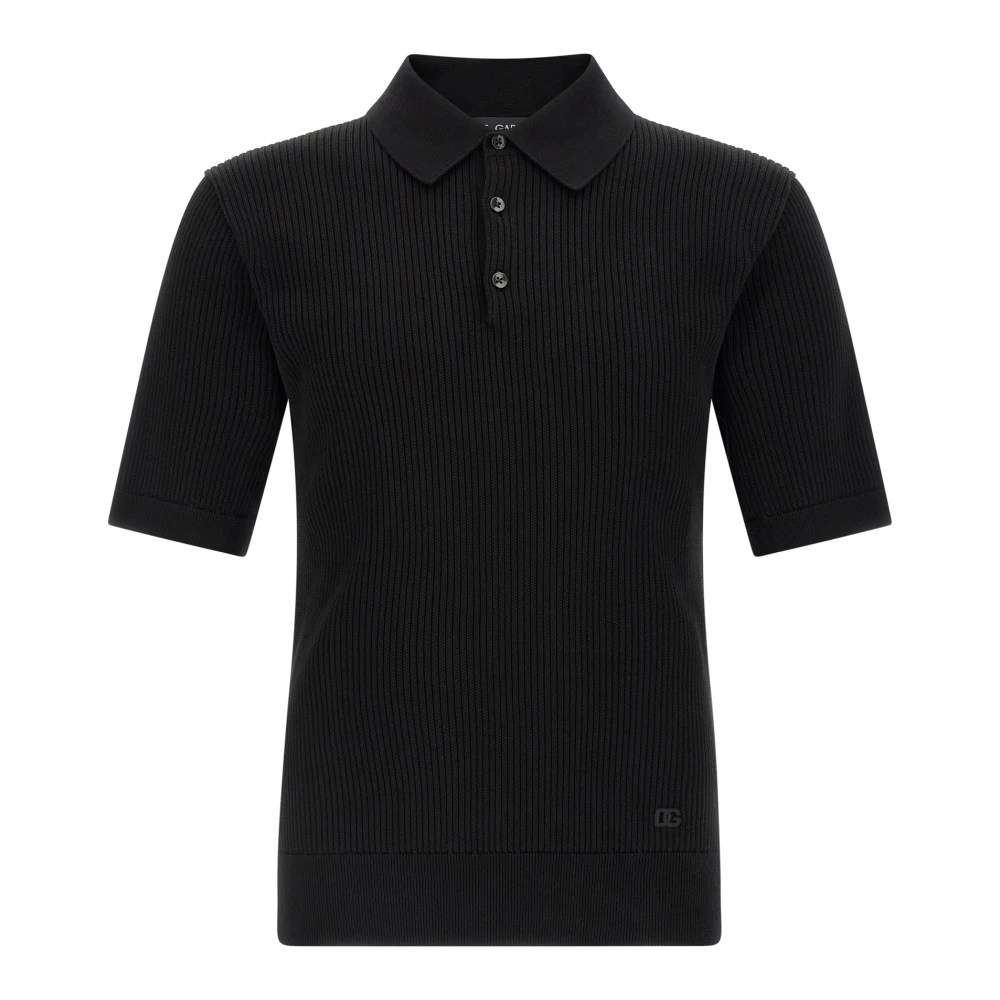 Dolce & Gabbana Black Polo Shirts, Male, M, Micro-Rib Cotton Polo Shirt