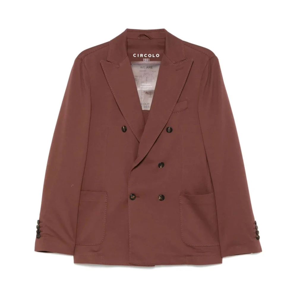 Circolo 1901 Brown Cotton Double-Breasted Jacket - Male - Blazers - Xl - Jackets