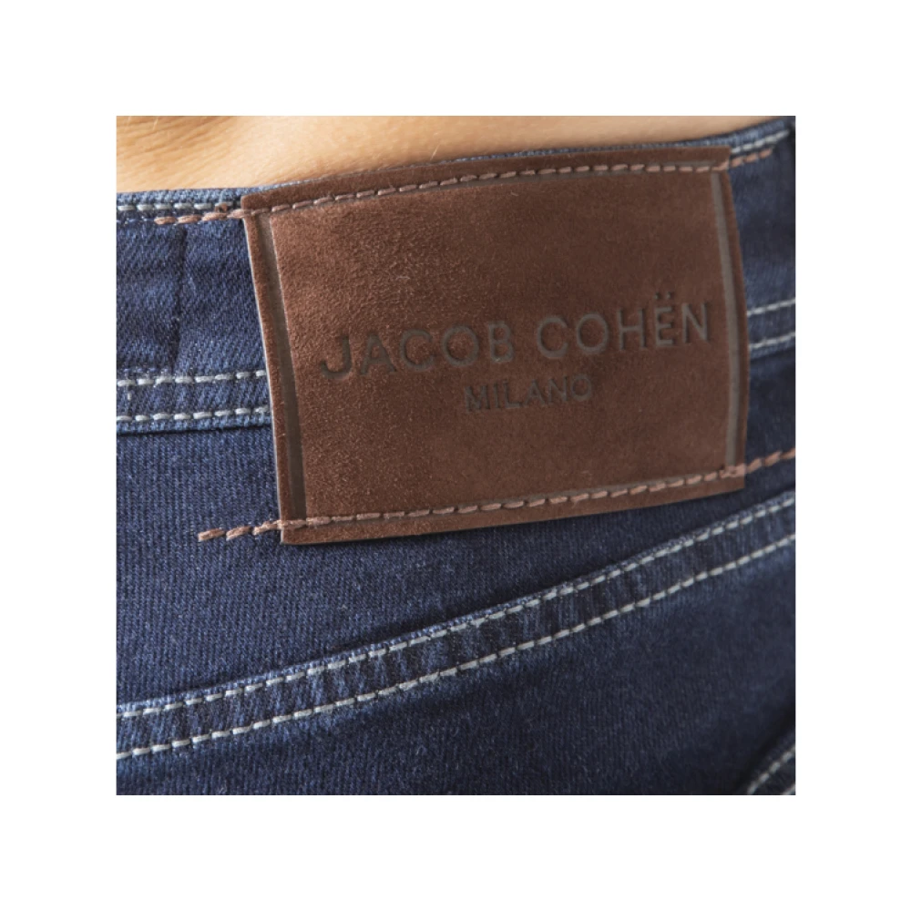 Jacob Cohën Donkerblauwe Ruwe Denim Jeans met Bruine Patch Blue Heren
