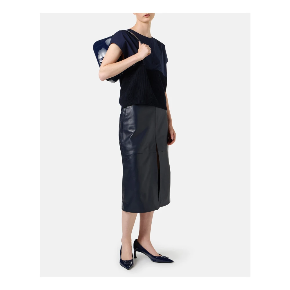 Iceberg Blauwe carry-over ronde hals in katoen met jacquard logostreep Blue Dames