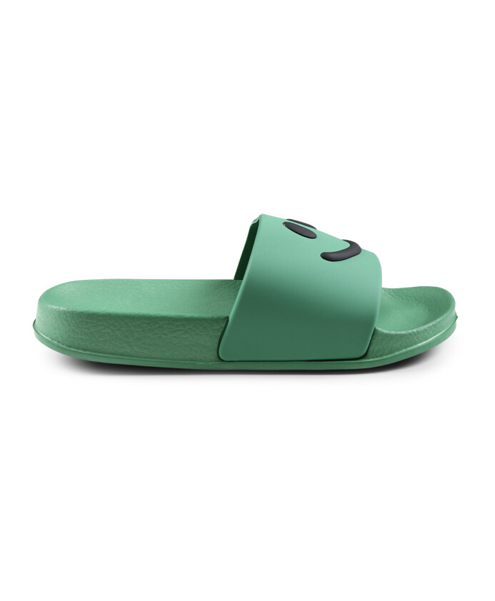 chaussons-verts-avec-smiley-et-semelle-en-caoutchouc