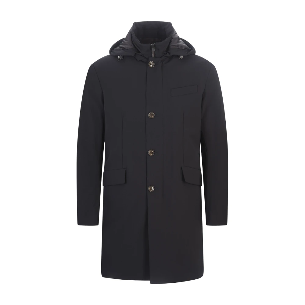 Montecore Blauwe wollen parka met afneembare capuchon Blue Heren