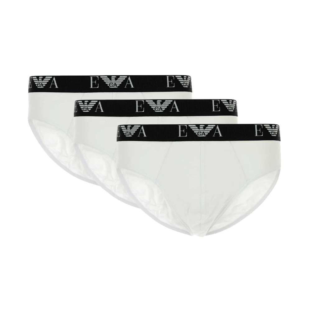 Emporio Armani Mannelijk Wit Ondergoed Heren, S, Katoen, Stretch Katoen Jersey Brief 3-Pack