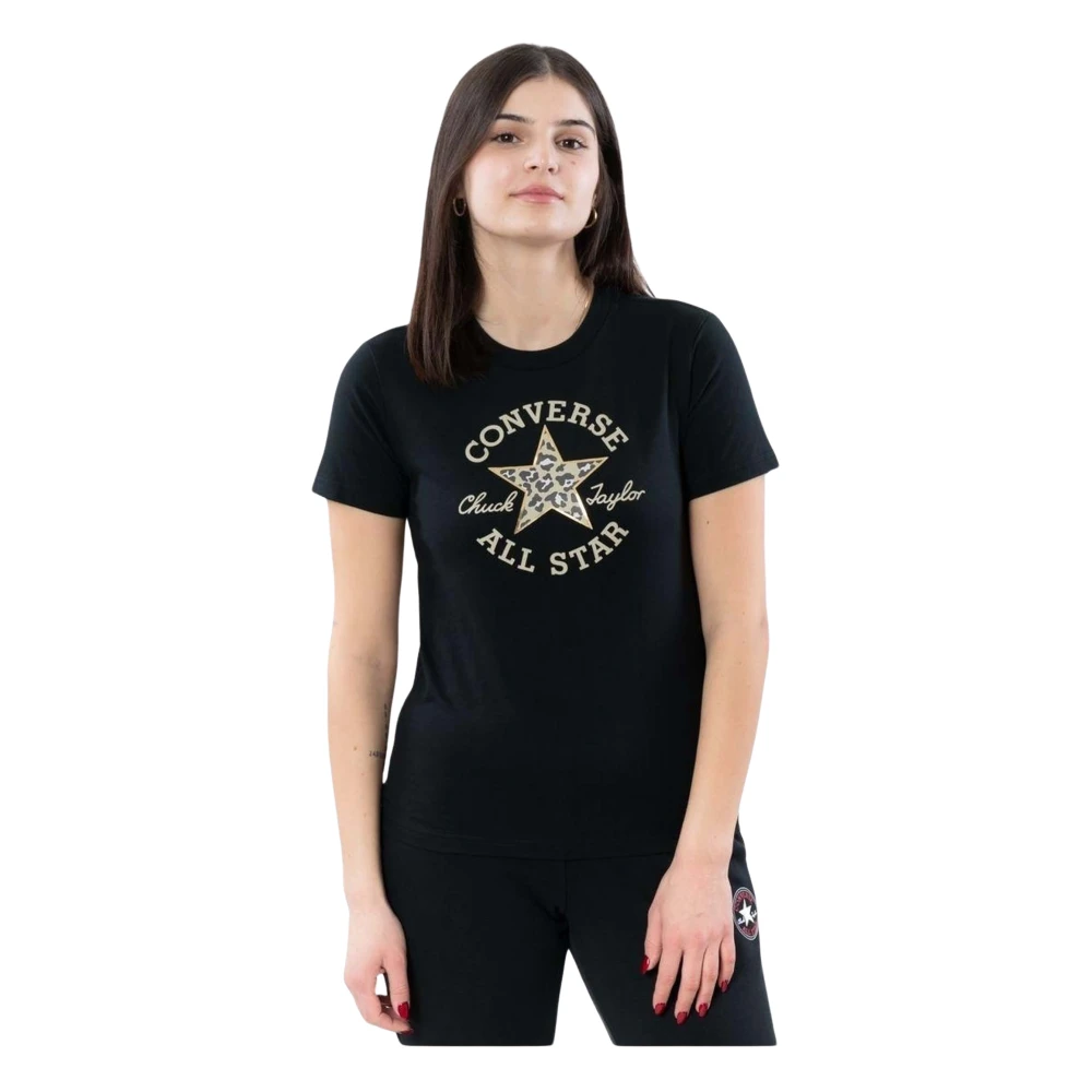 Converse Chuck Patch Leopard Infill TEE T-shirt Black Dames