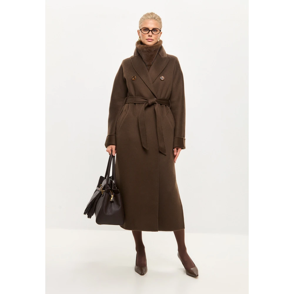 Cesare Gaspari Klassieke Luxe Lange Jas Rosie Donkerbruin Brown Dames
