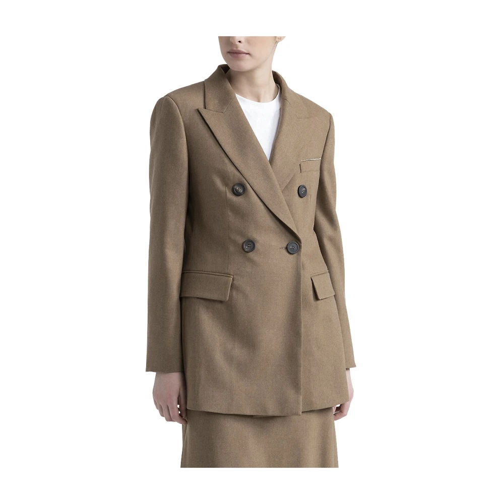PESERICO Wollen en kasjmier flanel double-breasted blazer Brown Dames