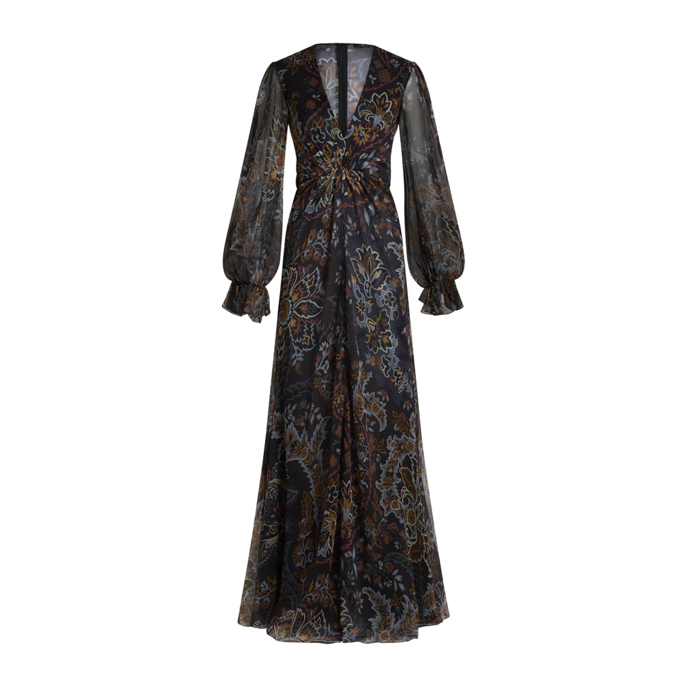 ETRO Zwarte Bloemen Paisley Lange Jurk Black Dames