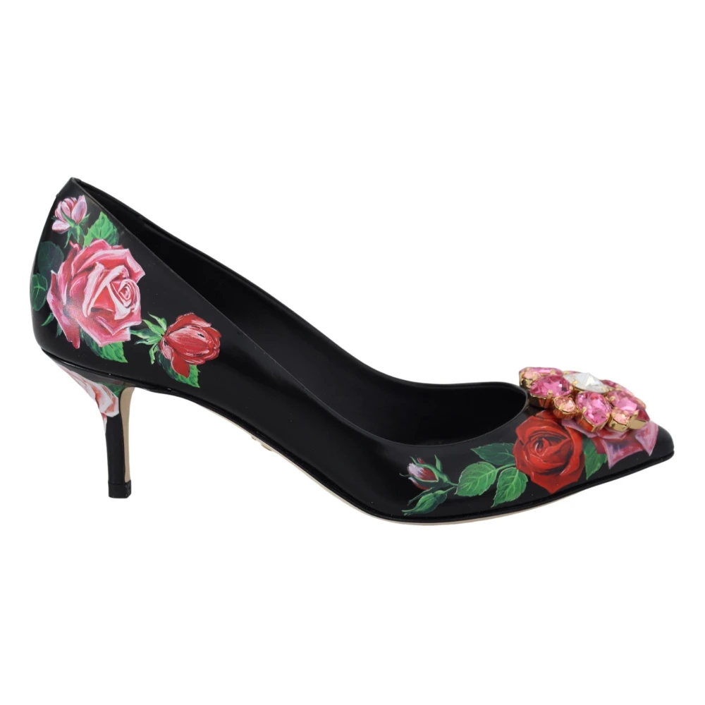 Dolce & Gabbana Women's Black Floral Crystal Heels Pumps