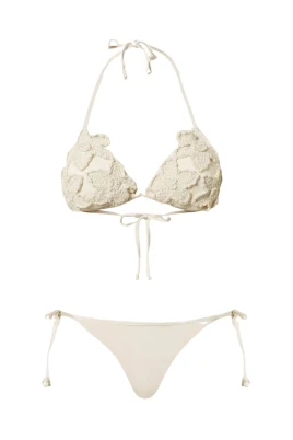 Satin Triangle Bikini med virkad applikation