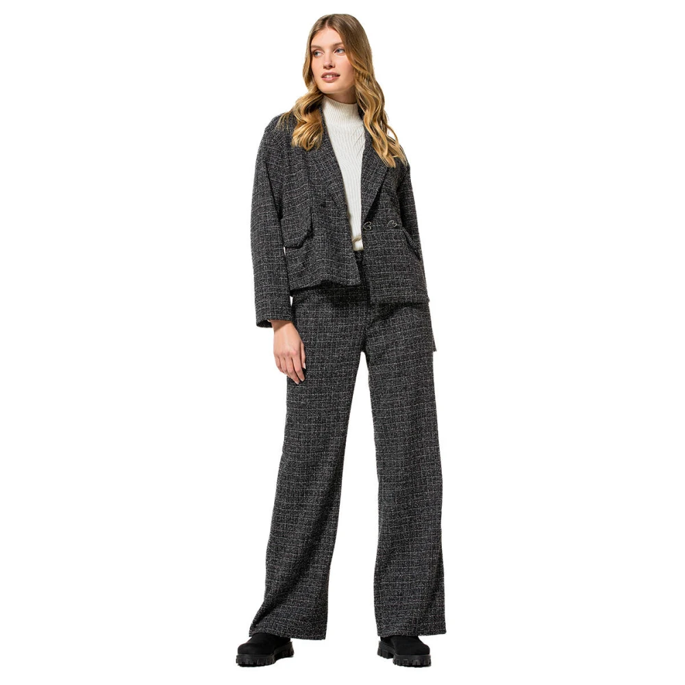 Caroline Biss Tweed Straight-Leg Broek Black Dames