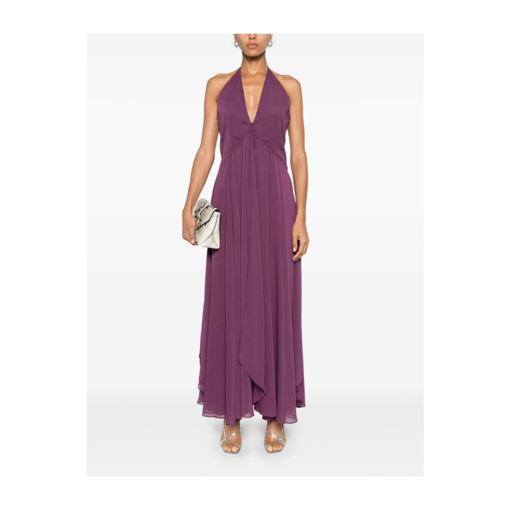 Rotate Birger Christensen Pruimenkleurige Chiffon Haltertop met Lange Mouwen Purple Dames