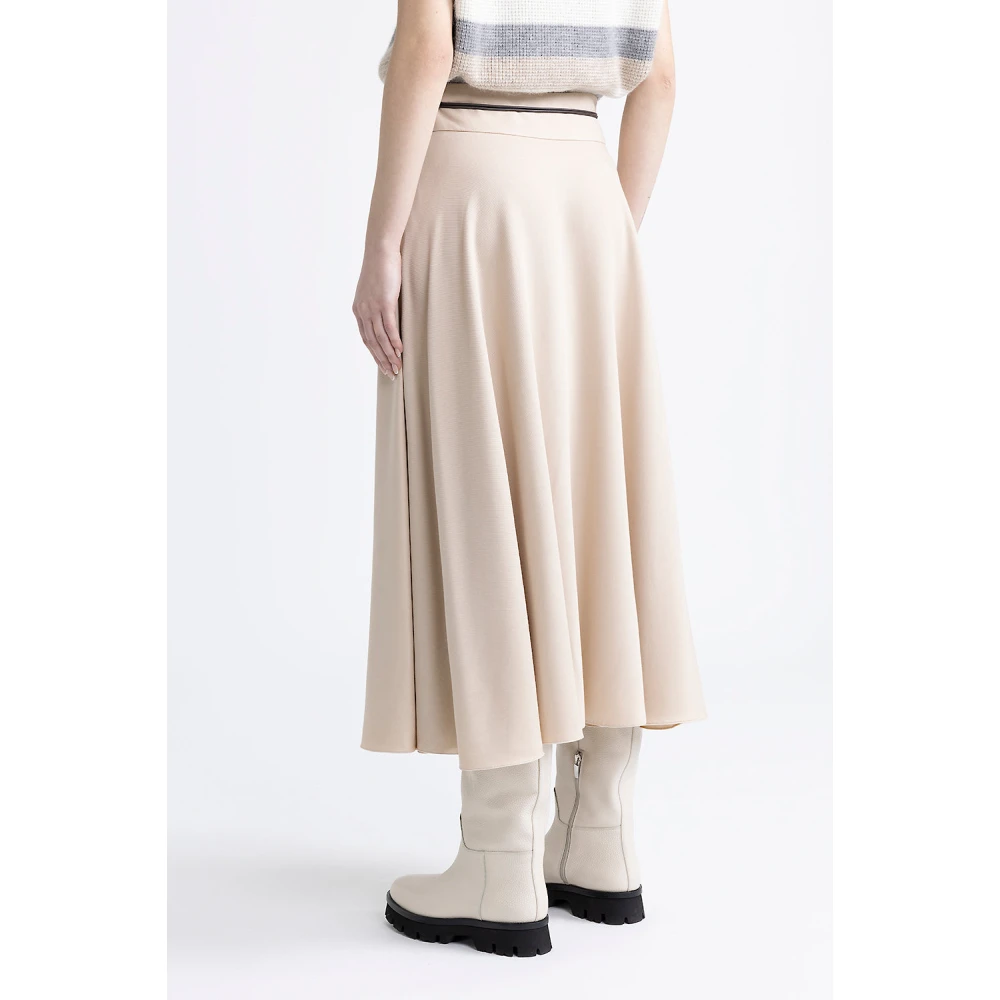 PESERICO Wollen en viscose twill lange rok met riem Beige Dames