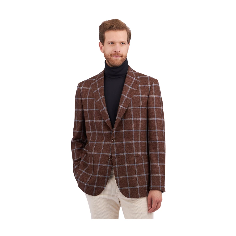 Brooks Brothers Brown Blazers, Male, Xl, Virgin Wool Silk Linen Blend Blazer