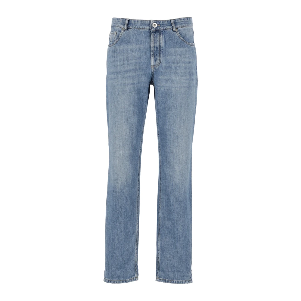 BRUNELLO CUCINELLI Blauwe Katoenen Jeans met Geborduurd Logo Blue Heren