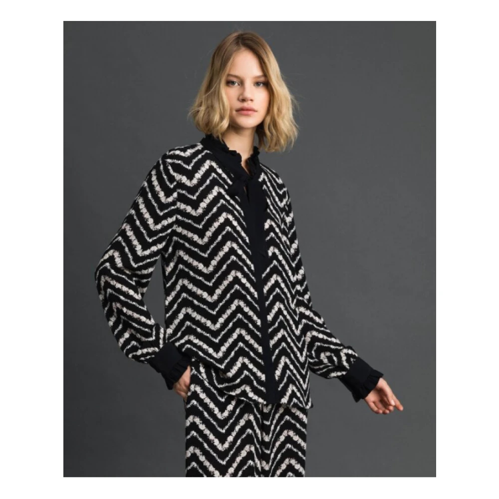 Twinset Bloemen Chevron Blouse Black Dames