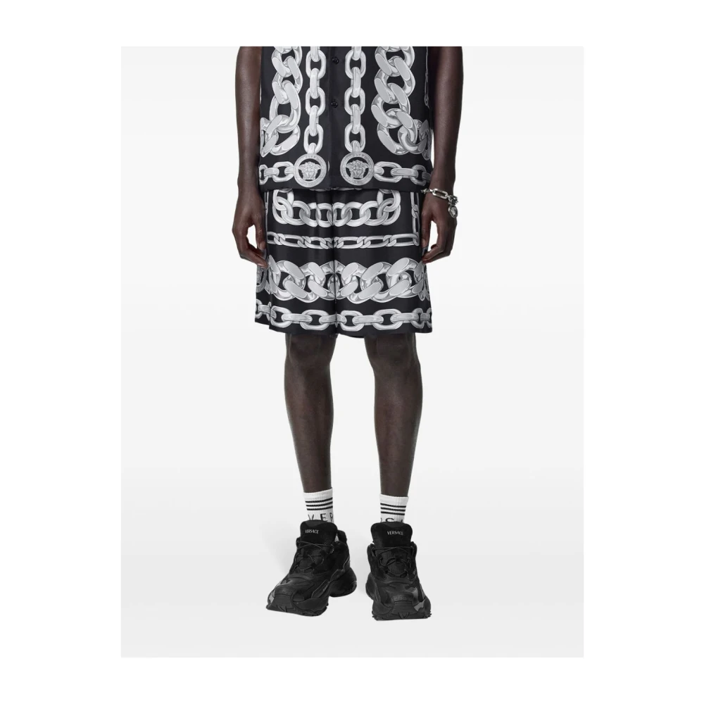 Versace Stijlvolle heren Bermuda shorts in zwart en zilver Black Heren
