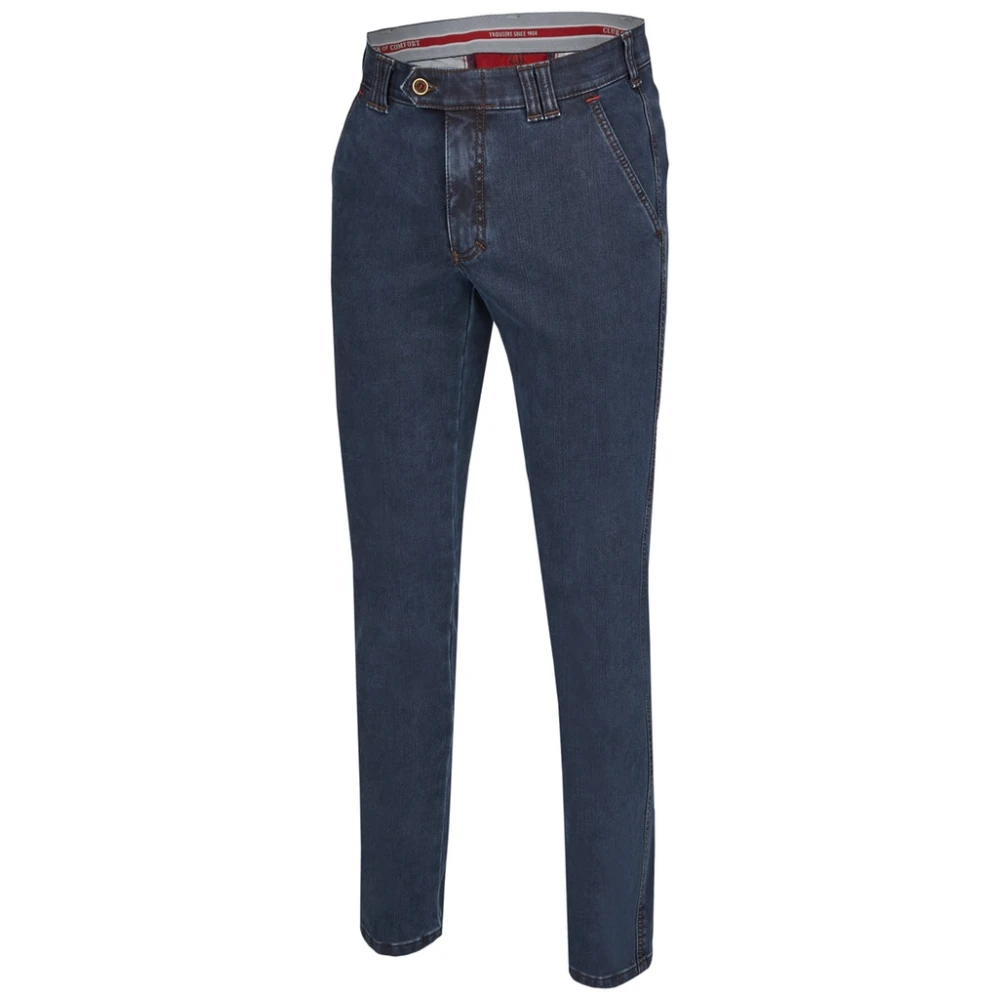 club of comfort High-Stretch-Denim Flat Front Broek met Thermolite Isolatie Blue Heren