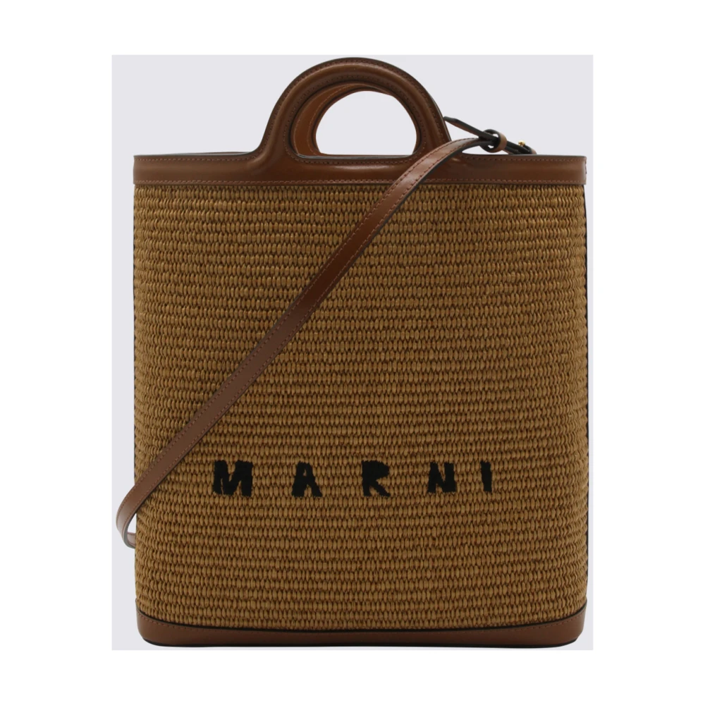 Marni Raffia Crossbody Tas met Frontlogo Brown Dames