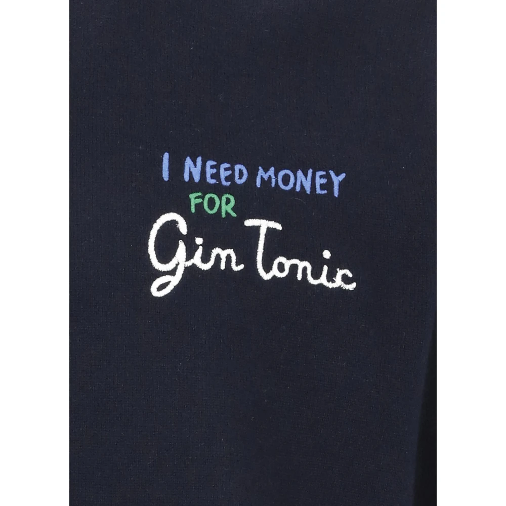 Saint Barth Blauwe Crew Neck Sweater met Money Gin Borduurwerk Blue Heren