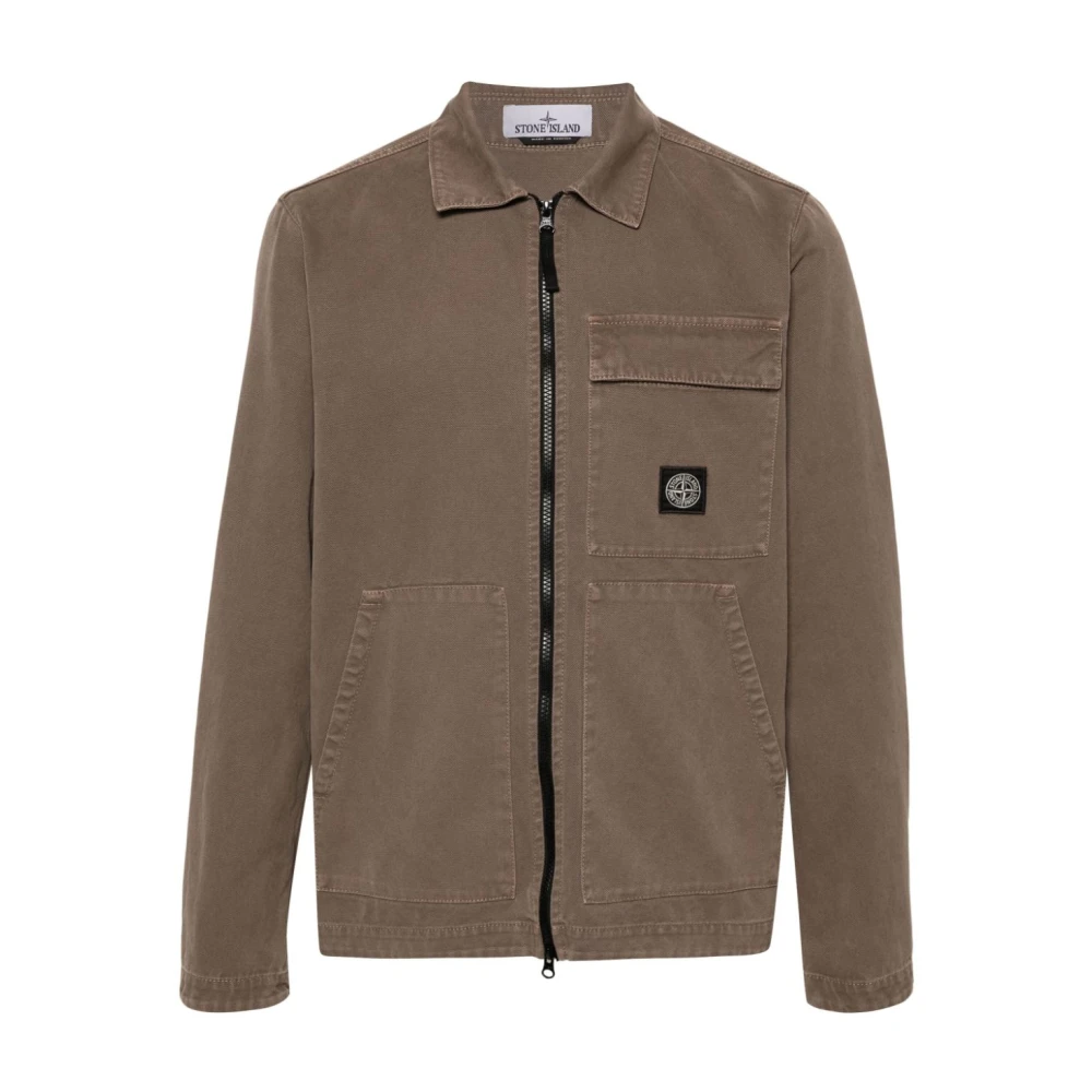 Stone Island Bruine Casual Overhemden Brown Heren