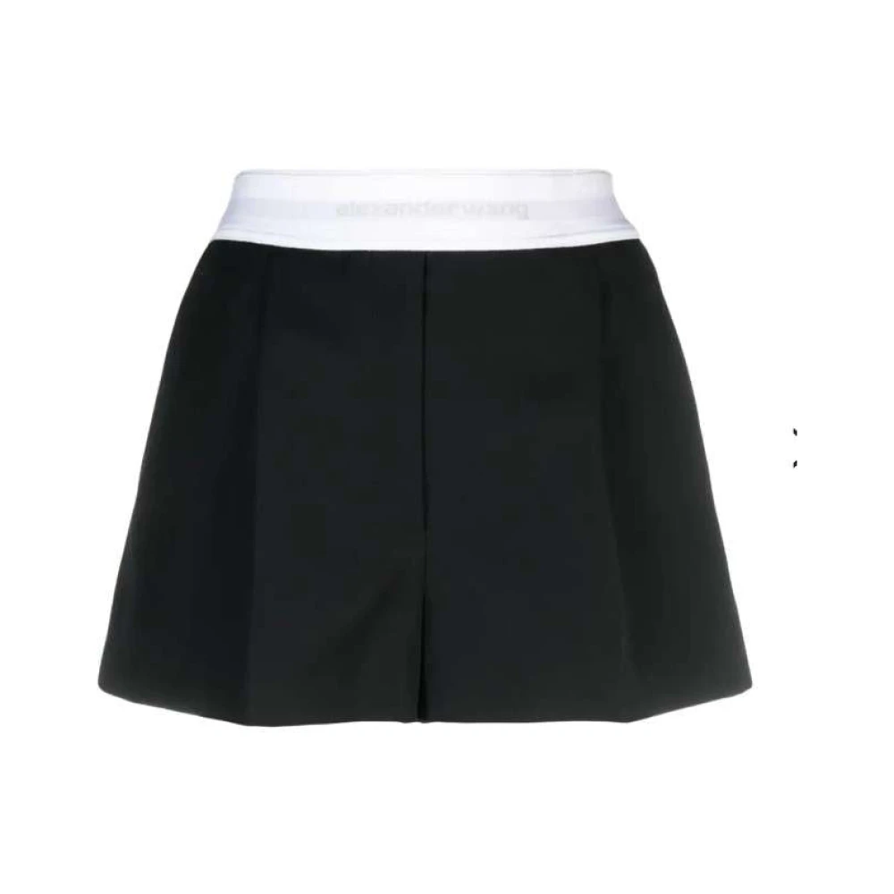 Alexander wang Logo-tailleband wollen shorts Black Dames