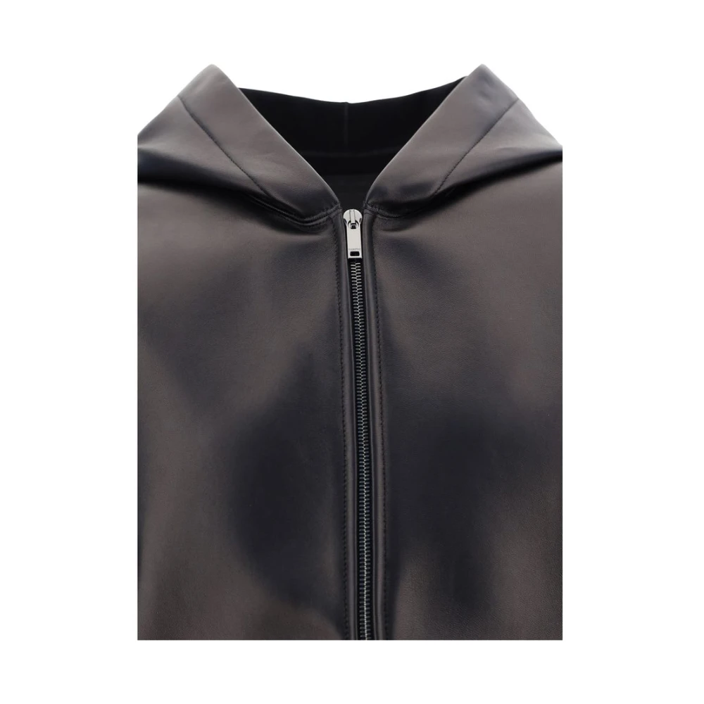 Valentino Leren jas met capuchon en rits Black Heren