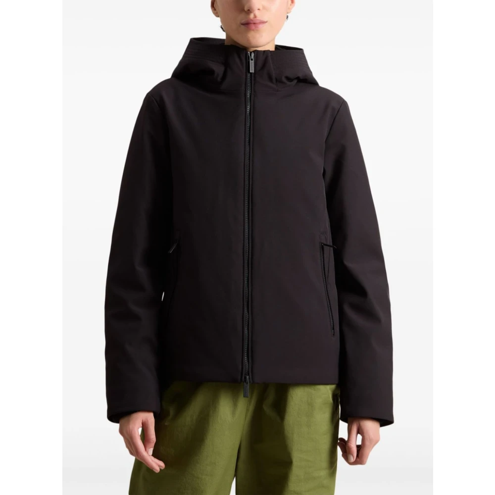 Woolrich Zwarte Softshell Hooded Winterjas Black Dames