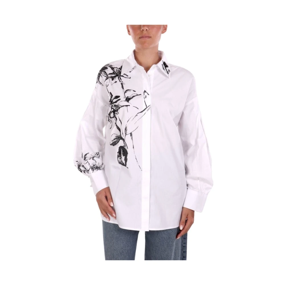 Liu Jo Women's White Oversized Poplin Shirt With Print