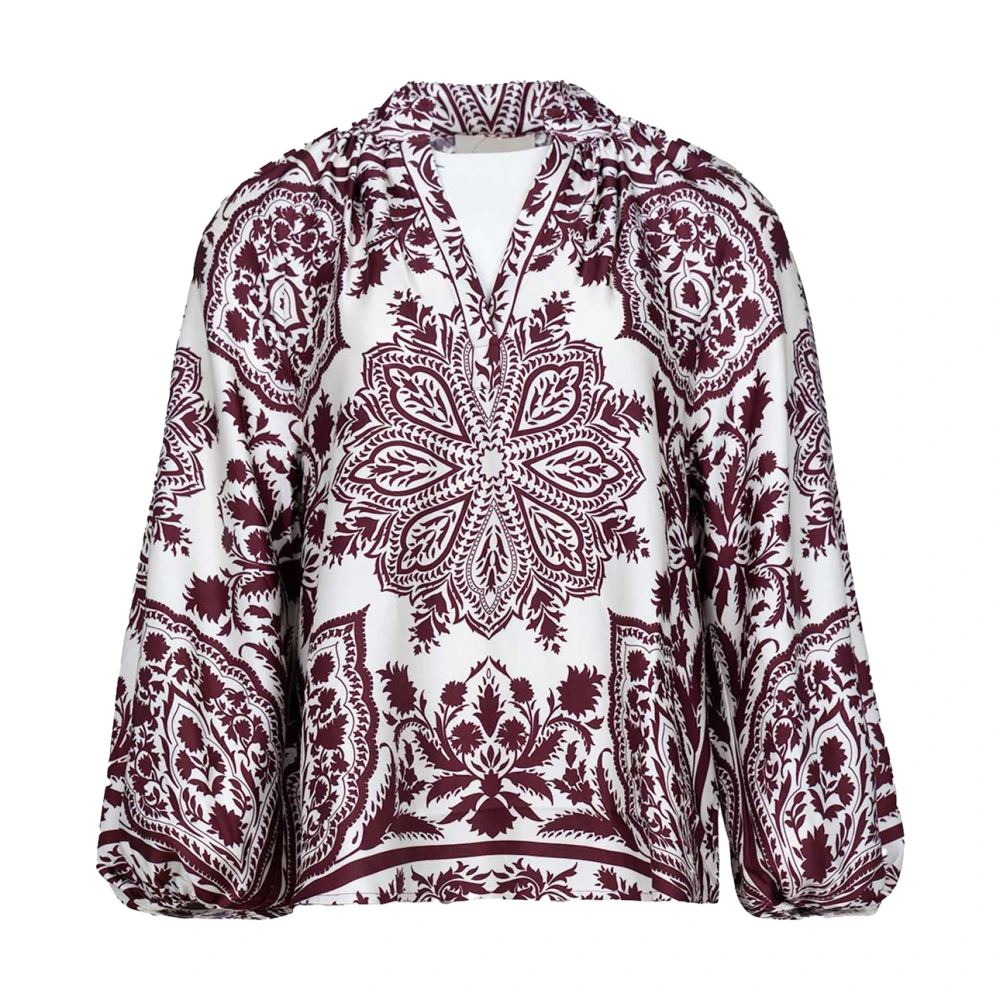 Stella Forest Gedrukte Tuniek Top V-Hals Pofmouwen Multicolor Dames