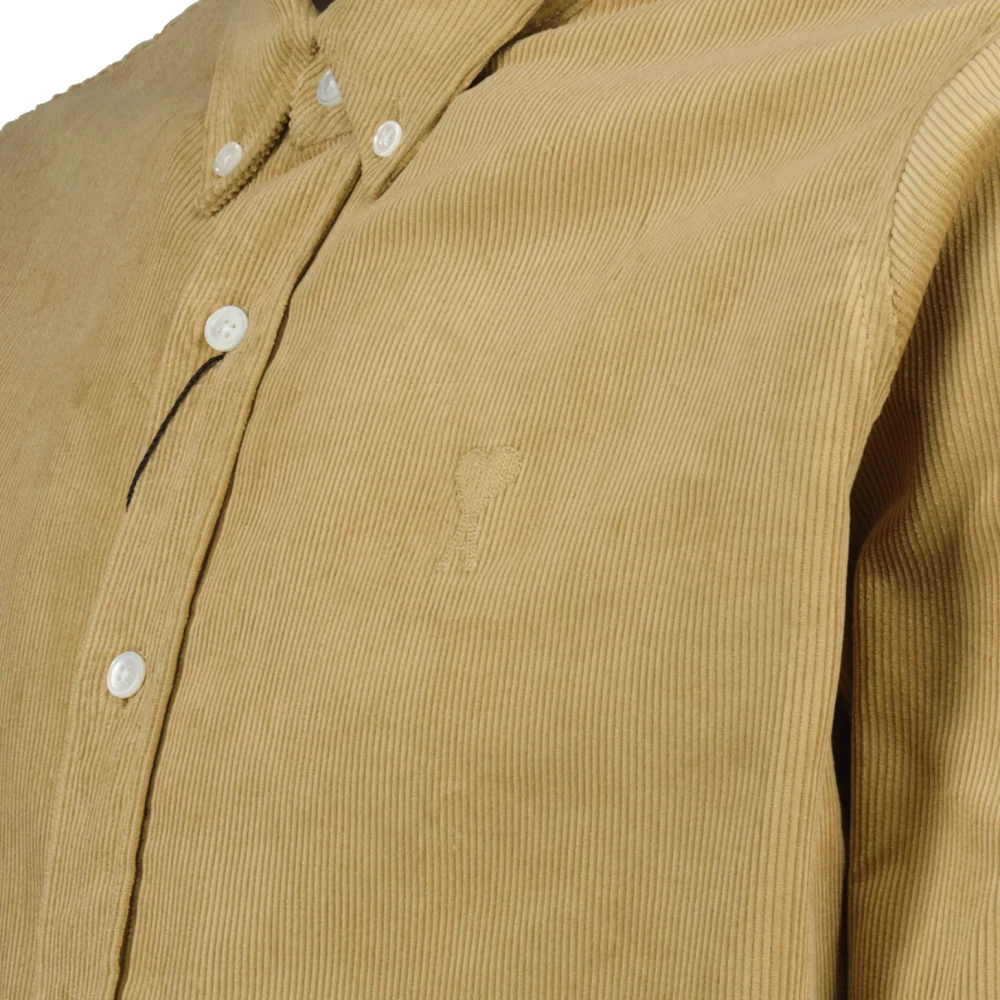 Ami Paris Fluweel Hart Shirt Beige Ribfluweel Beige Heren