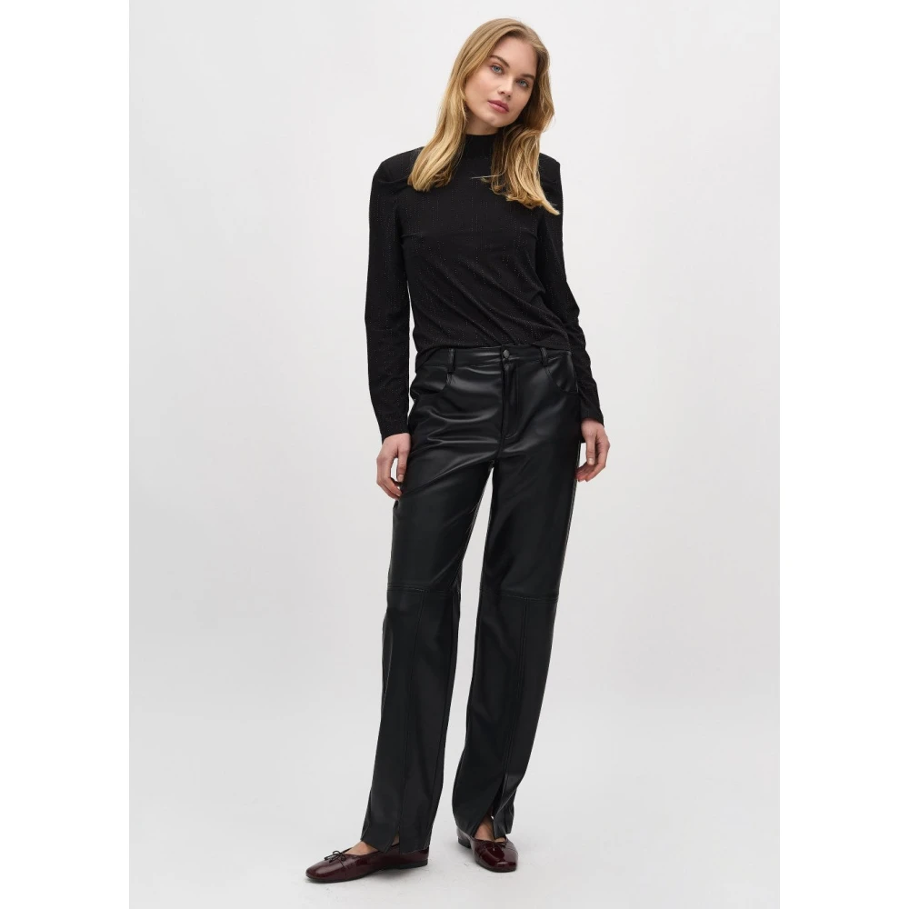 MbyM Zwarte vegan leren broek met wijde pijpen en splitjes Mayanna Black Dames