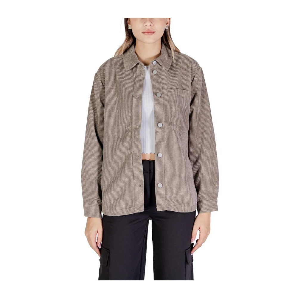 Jacqueline de Yong Ribfluwelen Overhemdjasje Beige Sweater Beige Dames
