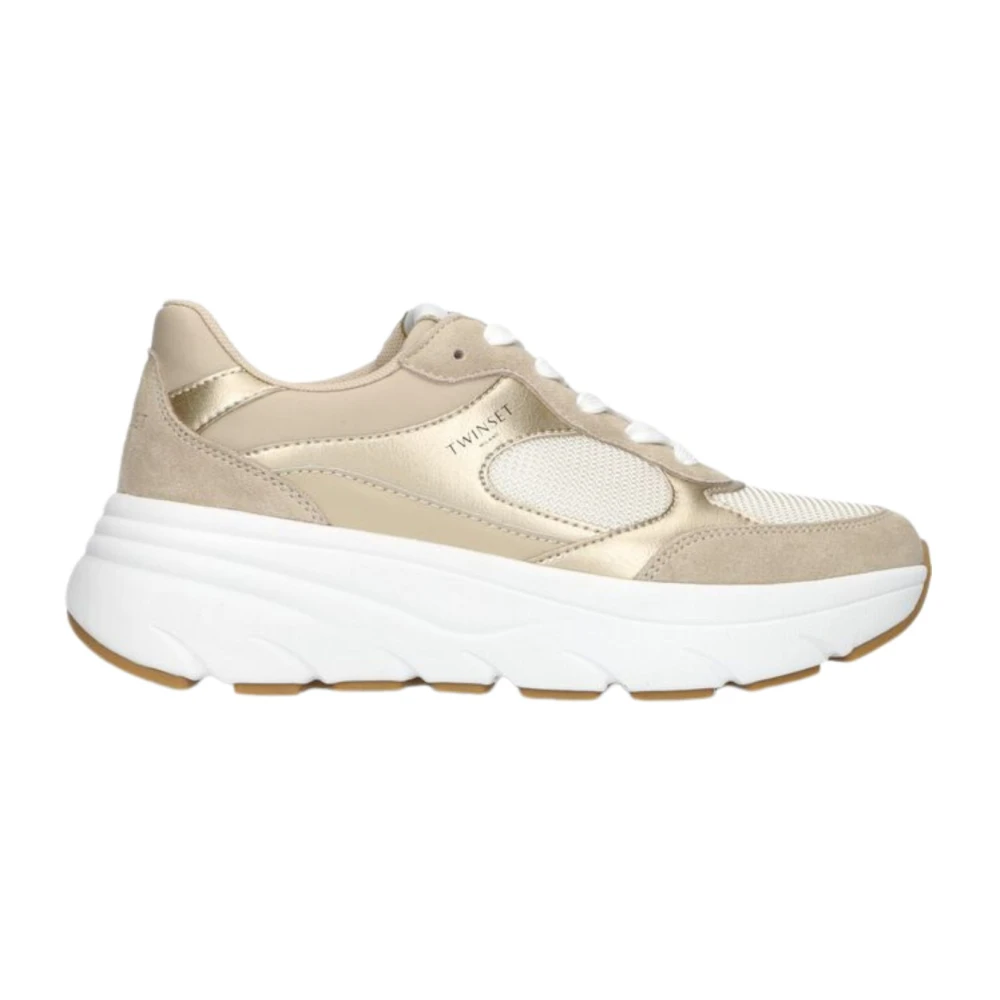 Twinset Gul Gyllene Platta Sneakers Med Chunky Sula