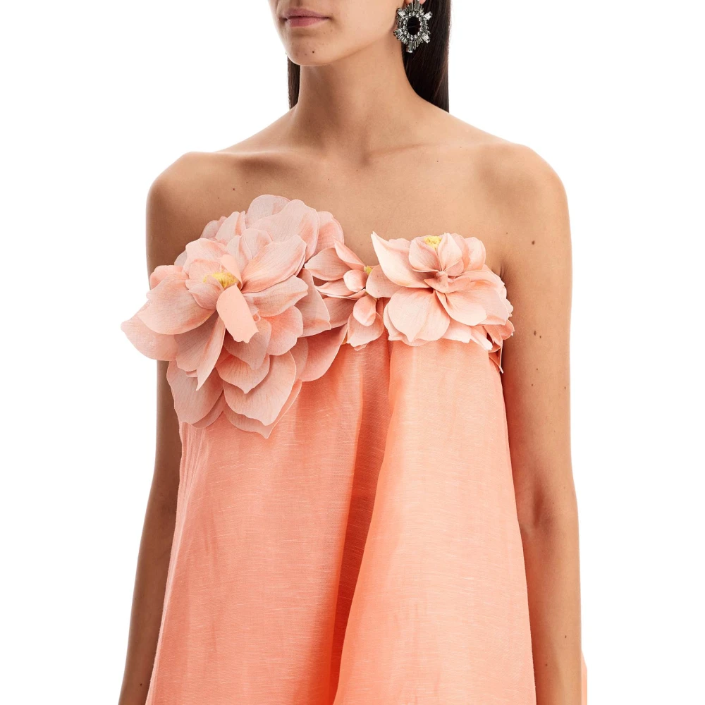 Zimmermann Bloemen Vierkante Hals Feestjurk Pink Dames