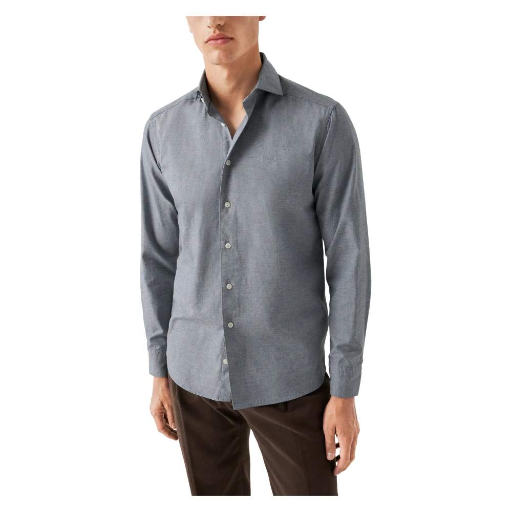 Eton Blauw Flanel Eigentijds Overhemd Blue Heren