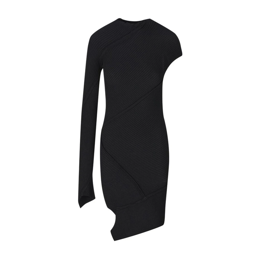 Balenciaga Spiral Mini Jurk Hoge Hals Geribbeld Black Dames